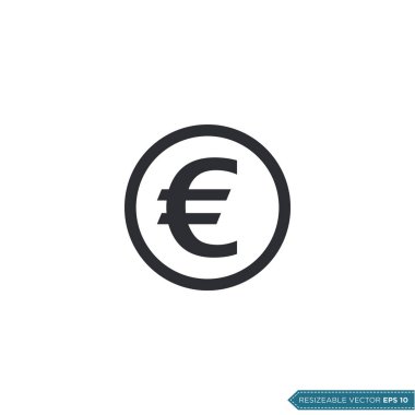 Euro Money Coin Simge Vektör Şablonu Düz Çizim Tasarımı EPS 10