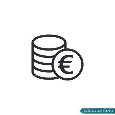 Euro Money Coin Simge Vektör Şablonu Düz Çizim Tasarımı EPS 10