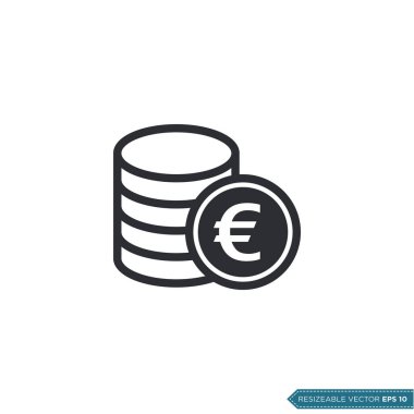 Euro Money Coin Simge Vektör Şablonu Düz Çizim Tasarımı EPS 10
