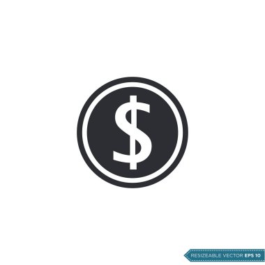 Dolar İşareti Madeni Para Simgesi Vektör Şablonu Düz Çizim Tasarımı EPS 10
