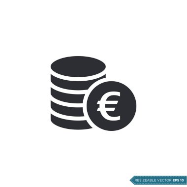 Euro Money Coin Simge Vektör Şablonu Düz Çizim Tasarımı EPS 10