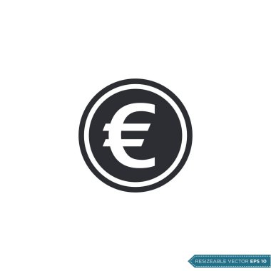 Euro Money Coin Simge Vektör Şablonu Düz Çizim Tasarımı EPS 10