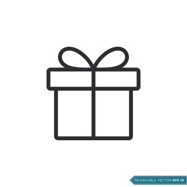 Hediye Kutusu Simgesi Şablonu Düz Çizim Tasarımı EPS 10