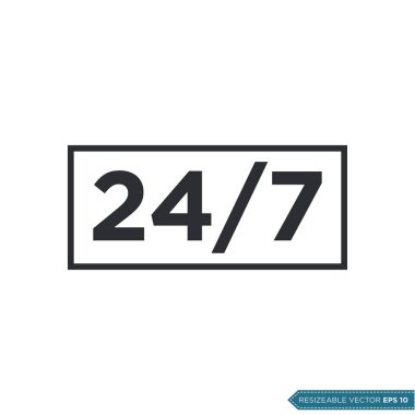 24-7 İmza Simge Vektör Şablonu Düz Çizim Tasarımı EPS 10