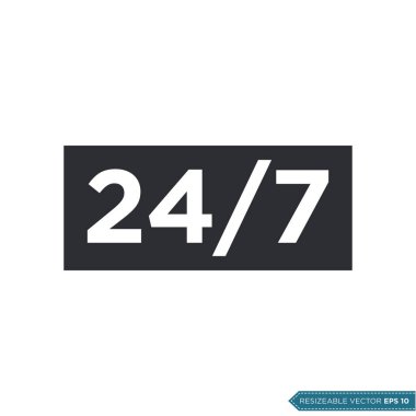 24-7 İmza Simge Vektör Şablonu Düz Çizim Tasarımı EPS 10