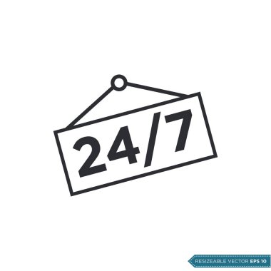 24-7 İmza Simge Vektör Şablonu Düz Çizim Tasarımı EPS 10