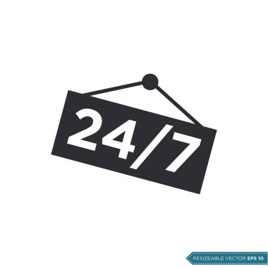 24-7 İmza Simge Vektör Şablonu Düz Çizim Tasarımı EPS 10