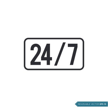 24-7 İmza Simge Vektör Şablonu Düz Çizim Tasarımı EPS 10