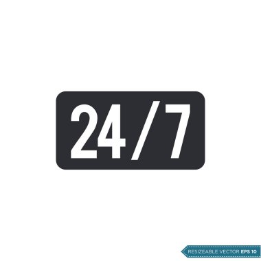 24-7 İmza Simge Vektör Şablonu Düz Çizim Tasarımı EPS 10