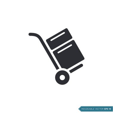 Trolley Kargo Simgesi Vektör Şablonu Düz Çizim Tasarımı EPS 10
