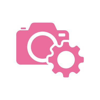 Kamera ve Gear Simgesi Vektör Şablonu İllüstrasyon Logo Tasarımı