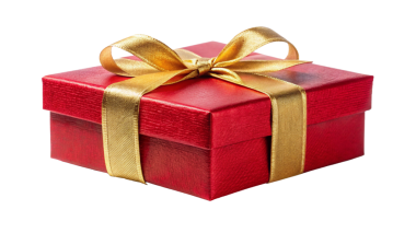 Altın kurdeleli kırmızı hediye kutusu şeffaf arkaplan.