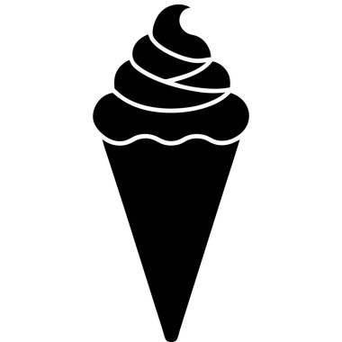 Krema konisi simgesi silueti beyaz arkaplanda izole edildi. Koni işareti vektör illüstrasyon tasarımı