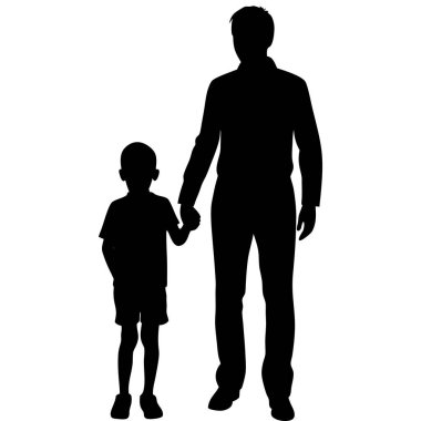 Baba ve oğul silueti beyaz arka planda izole edilmiş. Baba Son işaret vektör çizimi tasarımı