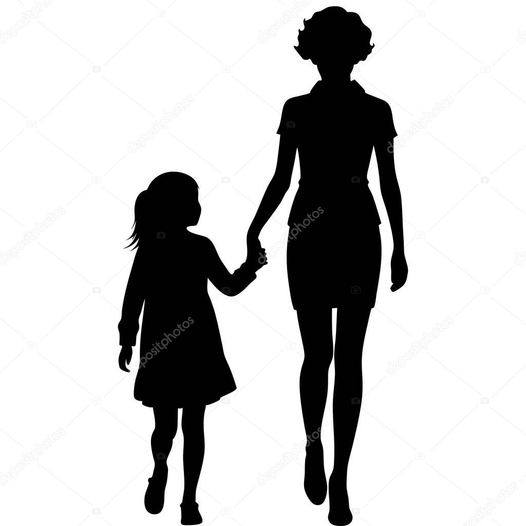 Daughter mother silhouette isolated on white background. Mom daughter sign vector illustration design