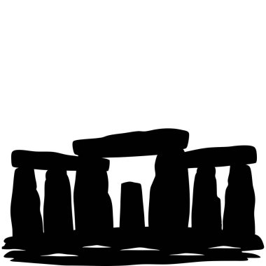 Stonehenge silueti beyaz arka planda izole edilmiş. Taş imzalı vektör çizimi tasarımı
