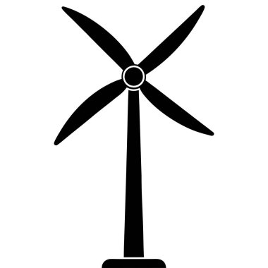 Windmil rüzgar türbini silueti beyaz arka planda izole edildi. Sıkıştırılmış rüzgar işareti vektör çizimi tasarımı