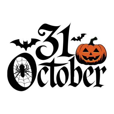 31 Ekim Tipografi Tasarımı - 31 Ekim için Ürkütücü Cadılar Bayramı Vektör Sanatı