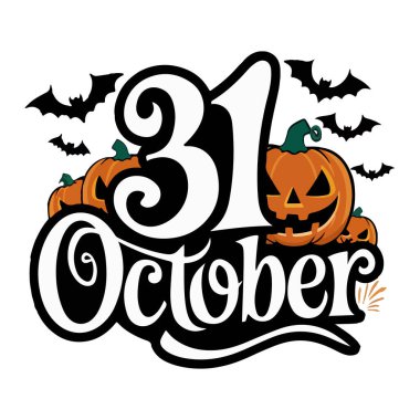 31 Ekim Tipografi Tasarımı - 31 Ekim için Ürkütücü Cadılar Bayramı Vektör Sanatı
