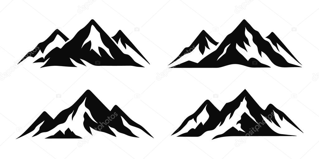 Mountain Range Silhouettes. Set of 4 Black Vector Illustrations.
