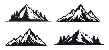 Set of mountain range silhouettes vector illustrations on white background clipart