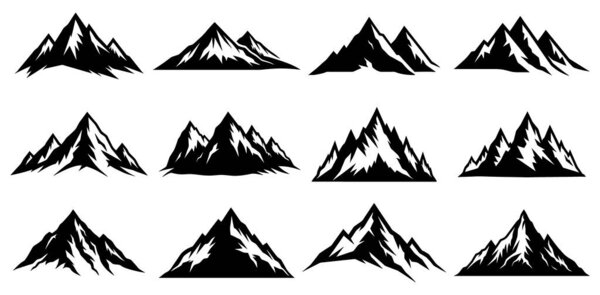Set of mountain range silhouettes vector illustrations on white background