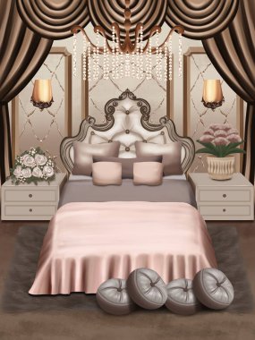 Tasarım amaçlı yatak odası illüstrasyonu 