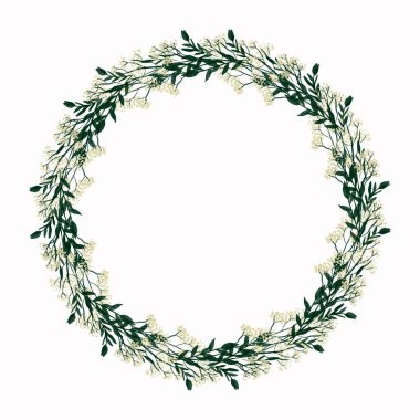 Doğal temalı ve beyaz arkaplanlı çiçek çemberleri tasarım için kullanılabilir