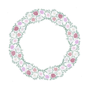 Doğal temalı ve beyaz arkaplanlı çiçek çemberleri tasarım için kullanılabilir