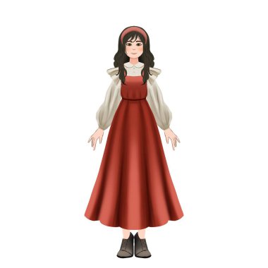 Tasarım amacıyla beyaz arka planda duran bir kız illüstrasyonu 