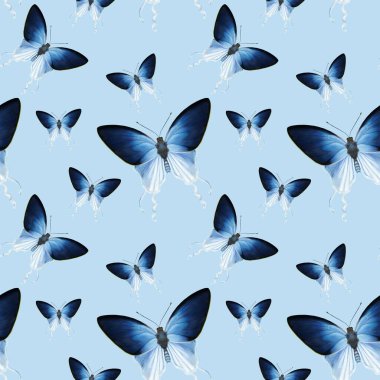 Renkli uçan kelebeklerle kusursuz bir desen. Planlayıcı, mermi günlüğü, çocuk odası dekorasyonu, tekstil, tebrik kartı. Bir satır resim çizimi