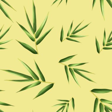 Yarı gerçekçi bambu yaprağı deseni. El yapımı yaprak deseni. Beyaz arka planda yaprak izole edilmiş. Bahar, yaz, sonbahar mevsimi konsepti, Paskalya, doğa. Kart, baskı ve kapak için tasarım