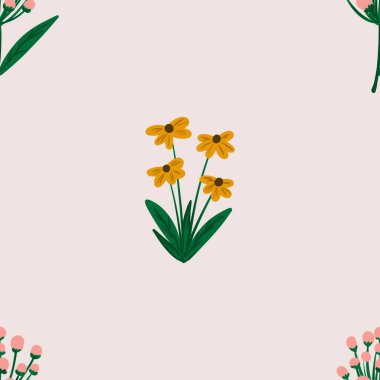 Kusursuz suluboya ve kapaklar, notlar ve afişler için eşsiz çiçek desenli arka plan. Yumuşak arkaplan rengi. Suluboya sanat eseri. Çiçek sapı. Renkli çiçek.