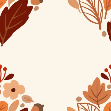 Güz Kış Şablonu Kapak, Bayrak ve Notlar için Arkaplan Çizimi. Sonbahar Estetik Arkaplanı. Bitki ve Çiçek Desenli Arkaplan. 