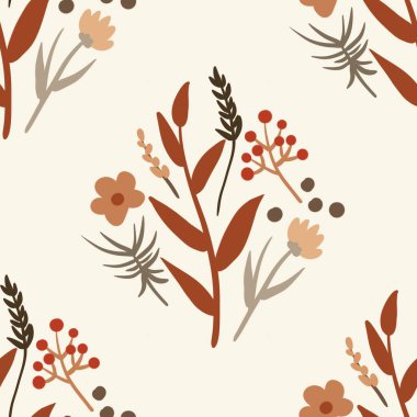 Güz Kış Şablonu Kapak, Bayrak ve Notlar için Arkaplan Çizimi. Sonbahar Estetik Arkaplanı. Bitki ve Çiçek Desenli Arkaplan. 