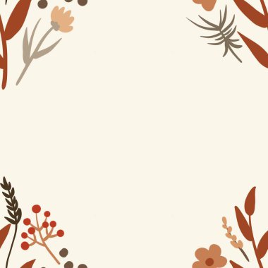 Güz Kış Şablonu Kapak, Bayrak ve Notlar için Arkaplan Çizimi. Sonbahar Estetik Arkaplanı. Bitki ve Çiçek Desenli Arkaplan. 