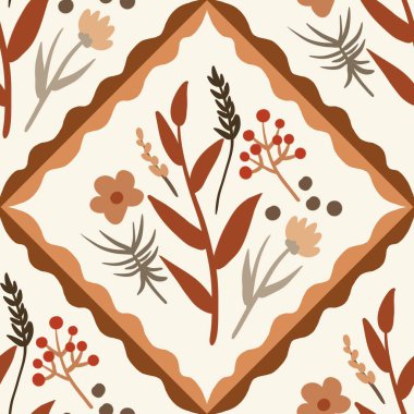 Güz Kış Şablonu Kapak, Bayrak ve Notlar için Arkaplan Çizimi. Sonbahar Estetik Arkaplanı. Bitki ve Çiçek Desenli Arkaplan. 