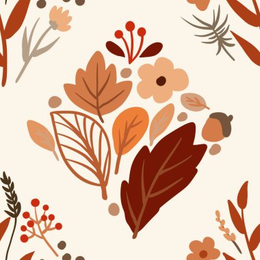 Güz Kış Şablonu Kapak, Bayrak ve Notlar için Arkaplan Çizimi. Sonbahar Estetik Arkaplanı. Bitki ve Çiçek Desenli Arkaplan. 