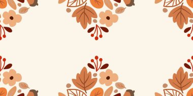 Güz Kış Şablonu Kapak, Bayrak ve Notlar için Arkaplan Çizimi. Sonbahar Estetik Arkaplanı. Bitki ve Çiçek Desenli Arkaplan. 