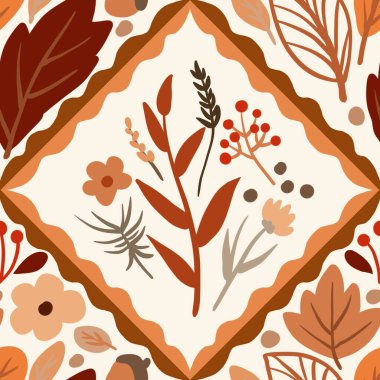 Güz Kış Şablonu Kapak, Bayrak ve Notlar için Arkaplan Çizimi. Sonbahar Estetik Arkaplanı. Bitki ve Çiçek Desenli Arkaplan. 