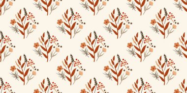 Güz Kış Şablonu Kapak, Bayrak ve Notlar için Arkaplan Çizimi. Sonbahar Estetik Arkaplanı. Bitki ve Çiçek Desenli Arkaplan. 