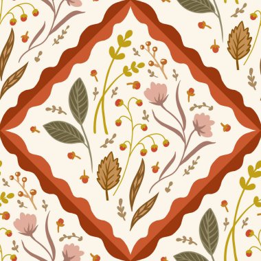 Güz Kış Şablonu Kapak, Bayrak ve Notlar için Arkaplan Çizimi. Sonbahar Estetik Arkaplanı. Bitki ve Çiçek Desenli Arkaplan. 