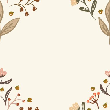 Güz Kış Şablonu Kapak, Bayrak ve Notlar için Arkaplan Çizimi. Sonbahar Estetik Arkaplanı. Bitki ve Çiçek Desenli Arkaplan. 