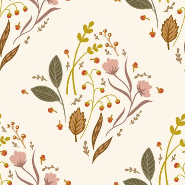 Güz Kış Şablonu Kapak, Bayrak ve Notlar için Arkaplan Çizimi. Sonbahar Estetik Arkaplanı. Bitki ve Çiçek Desenli Arkaplan. 