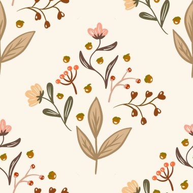 Güz Kış Şablonu Kapak, Bayrak ve Notlar için Arkaplan Çizimi. Sonbahar Estetik Arkaplanı. Bitki ve Çiçek Desenli Arkaplan. 