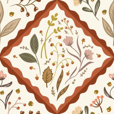 Güz Kış Şablonu Kapak, Bayrak ve Notlar için Arkaplan Çizimi. Sonbahar Estetik Arkaplanı. Bitki ve Çiçek Desenli Arkaplan. 