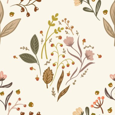 Güz Kış Şablonu Kapak, Bayrak ve Notlar için Arkaplan Çizimi. Sonbahar Estetik Arkaplanı. Bitki ve Çiçek Desenli Arkaplan. 