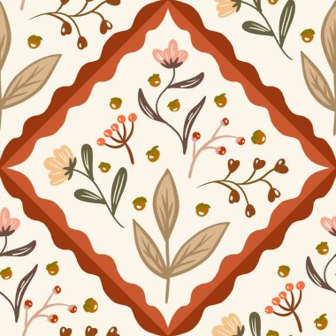 Güz Kış Şablonu Kapak, Bayrak ve Notlar için Arkaplan Çizimi. Sonbahar Estetik Arkaplanı. Bitki ve Çiçek Desenli Arkaplan. 