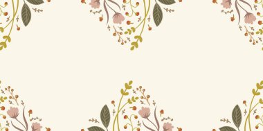 Güz Kış Şablonu Kapak, Bayrak ve Notlar için Arkaplan Çizimi. Sonbahar Estetik Arkaplanı. Bitki ve Çiçek Desenli Arkaplan. 