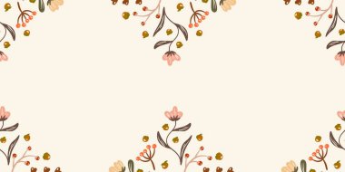 Güz Kış Şablonu Kapak, Bayrak ve Notlar için Arkaplan Çizimi. Sonbahar Estetik Arkaplanı. Bitki ve Çiçek Desenli Arkaplan. 